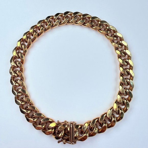 10k Solid Yellow Gold Miami Cuban Link Chain 9.5mm Vintage Men’s Bracelet 8.5" - Picture 1 of 7